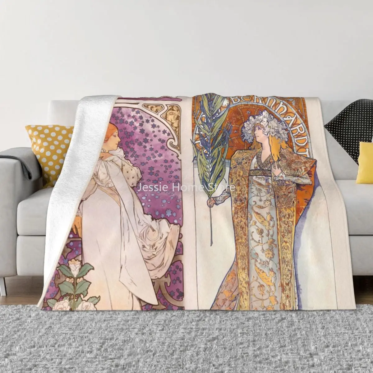 

Alphonse Mucha Theater In Paris Blankets Velvet Summer Portable Super Soft Throw Blanket for Home Travel Rug Piece