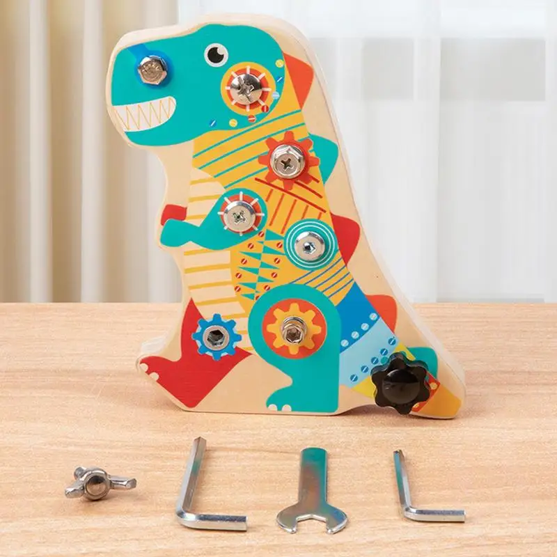 Screw Driver Board Children Wooden Dinosaur Educational Sensory Toy Cute Screwdriver Toy Set For Fine Motor Skills Kids