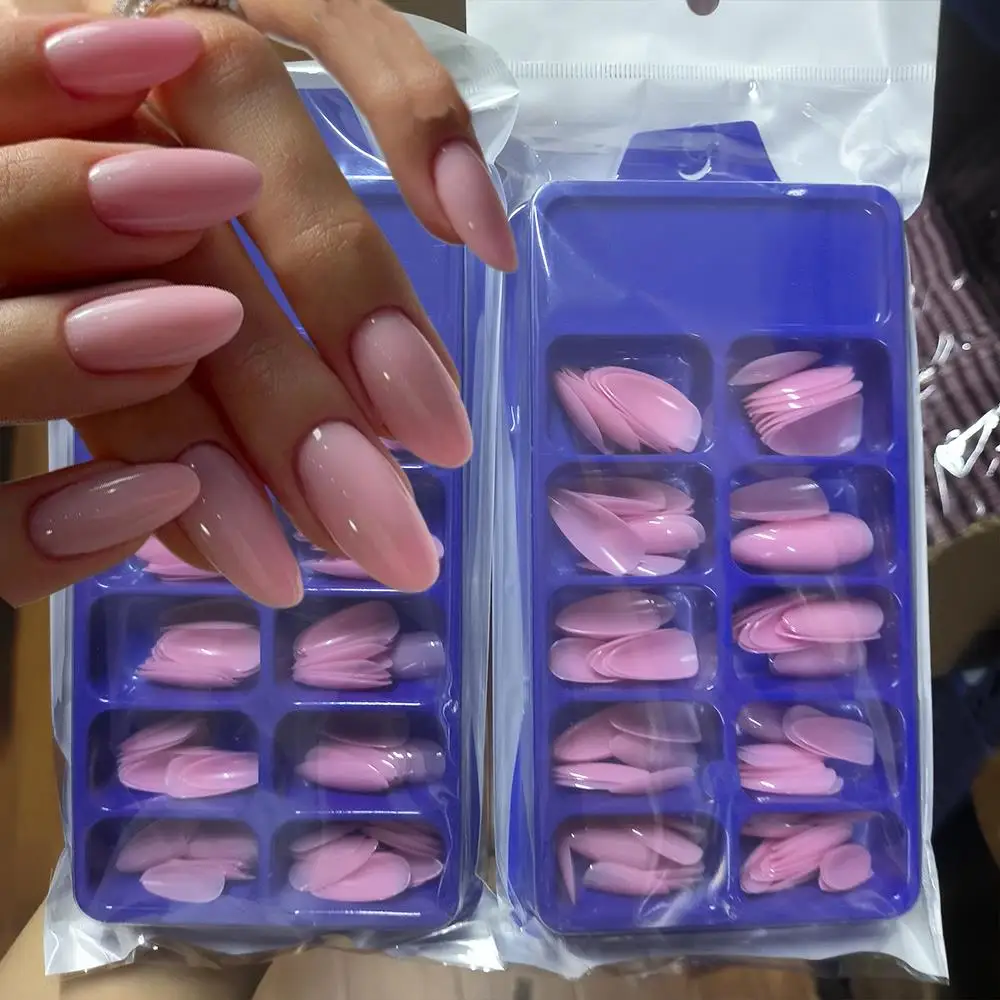 

120 шт., светло-розовые короткие миндалевидные накладные ногти, однотонные накладные ногти с полным покрытием, носимые накладные кончики пальцев для женщин, повседневная одежда