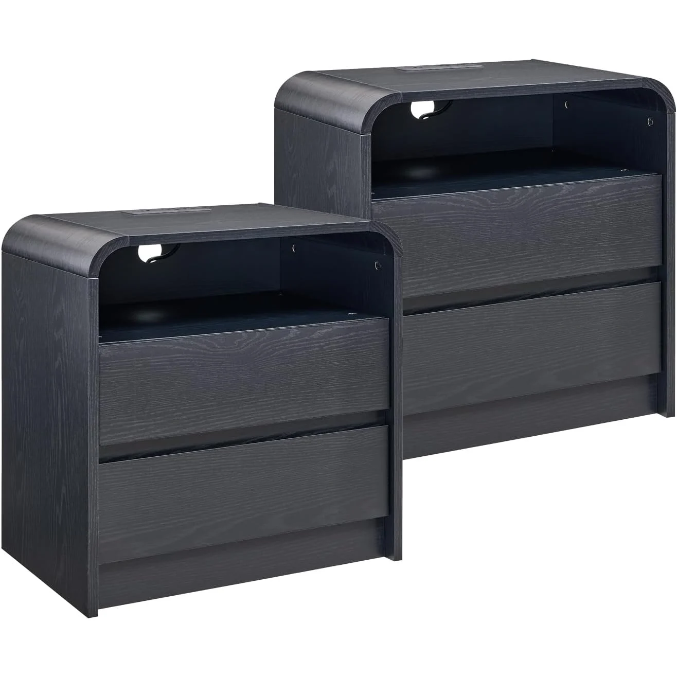 25 in Tall Modern Nightstand Set of 2, Wood Bedside Table