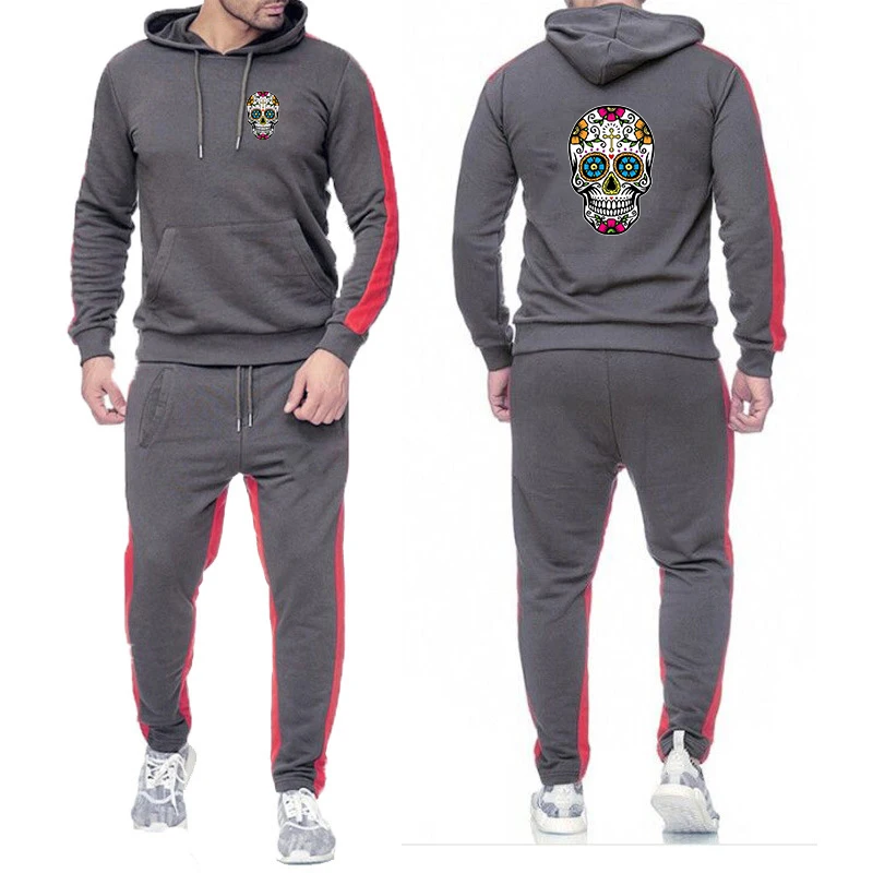 

2025 Spring And Autumn Man's Solid Color Set Colorful skull pattern Logo Print Skin-Friendly Hoodies Fashion Pants Suits