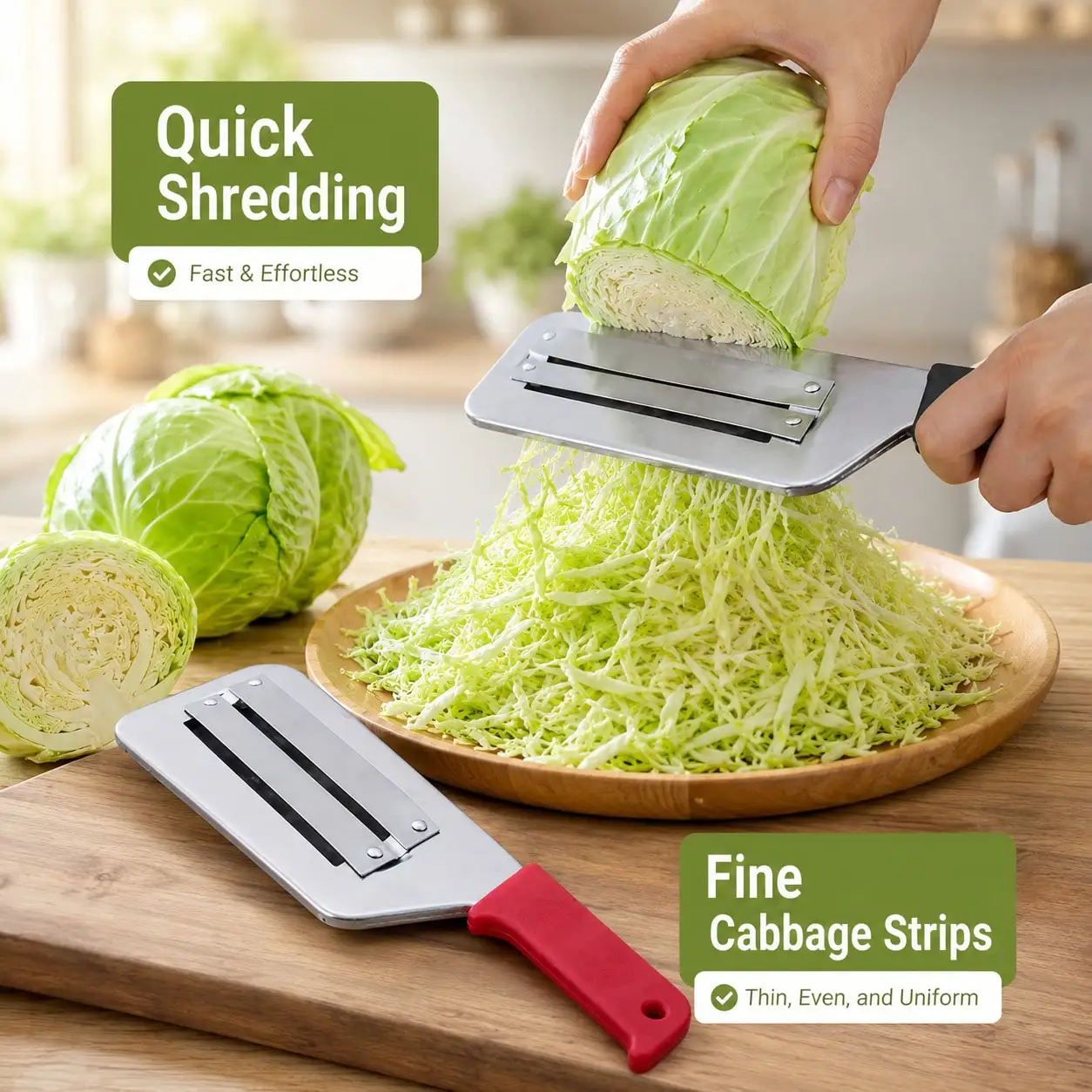 Stainless Steel Dual Blade Cabbage Shredder Manual Vegetable Slicer, Fine Strip Vegetable Cutter for Cabbage Carrot Potato, Multifunctional Kitchen Food Prep Shredding Gadget