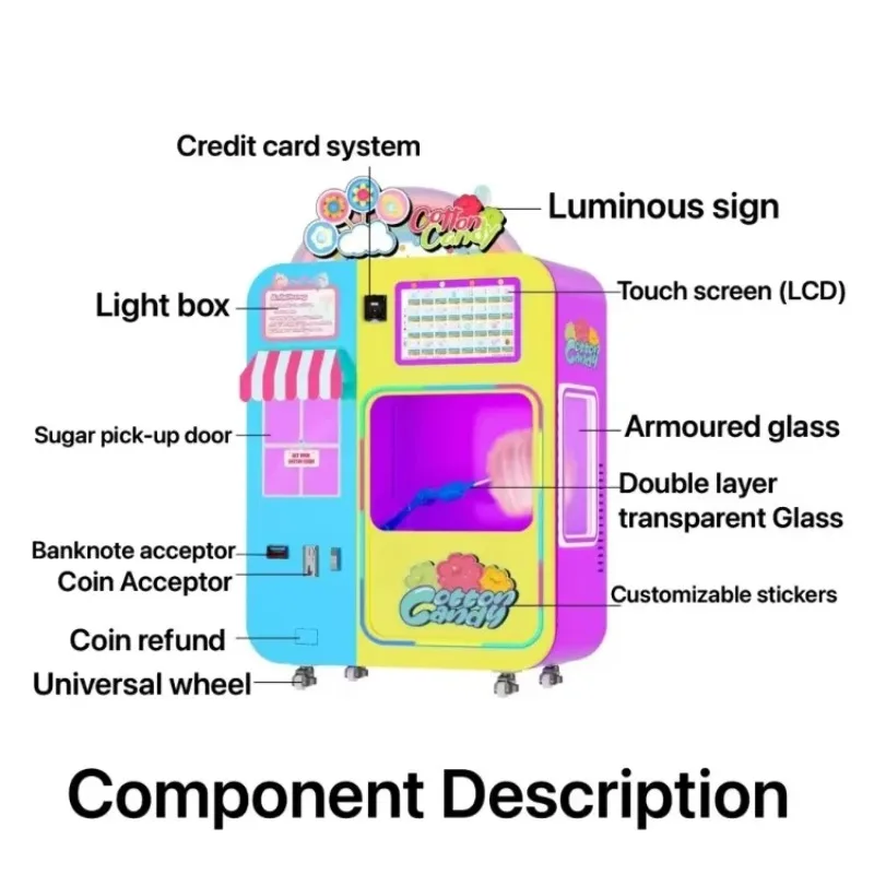 Full Automatic Paper Straw Sugar Making Cotton Candy Machine Professional Vertical Flower Sugar Cotton Candy Vending  Machine