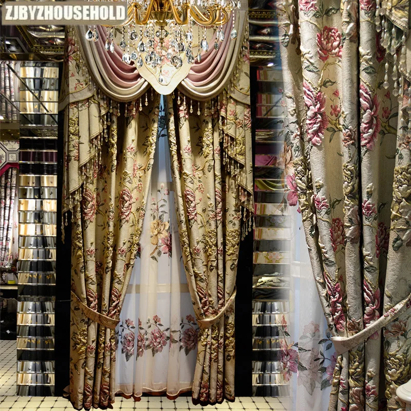 

Blackout New Curtains for Living Dining Room Bedroom European American French Curtain Header Soundproof Chenille Customize