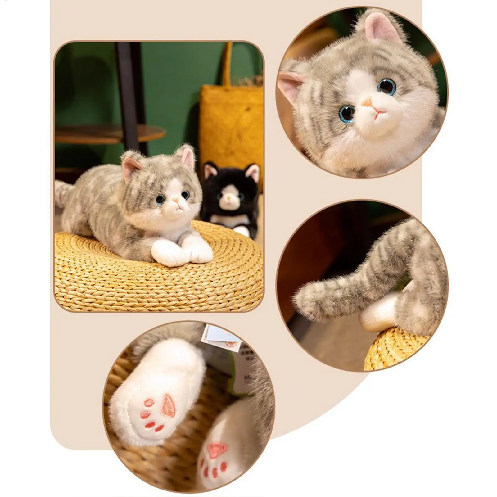 

Cat Stuffed Animal 19.6in Lying Pose Doll Body Pillow Toy Realistic Lying Pose Plush Kitten For Kids Girls Birthday Adult Stess