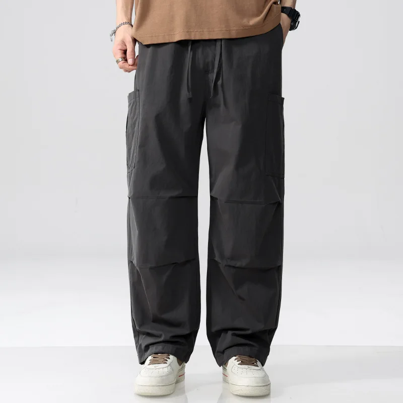 7631 Spring Summer Fashion Men's Multi-pocket Loose Casual Pants Drawstring Solid Color Simple Basic Outdoor Wide Leg Trouser