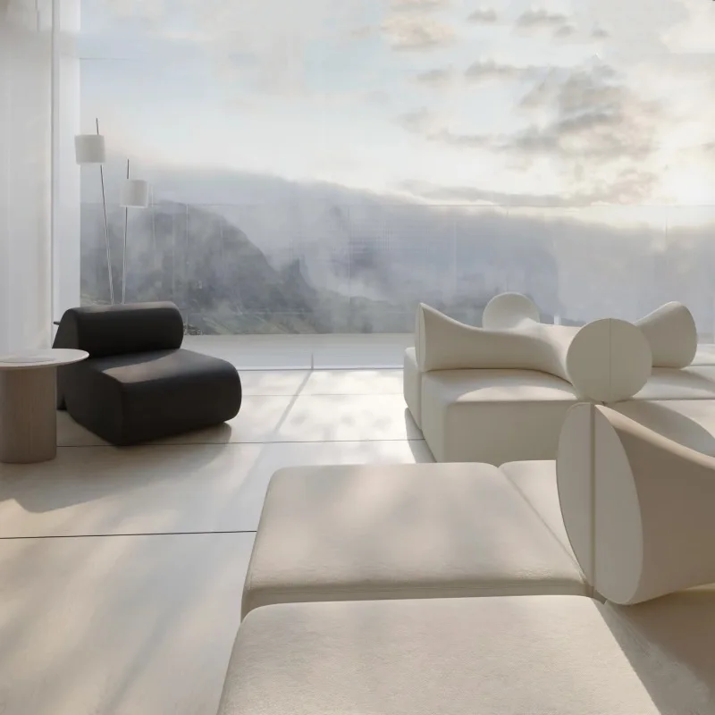 Sofá de volta com mesa de chá