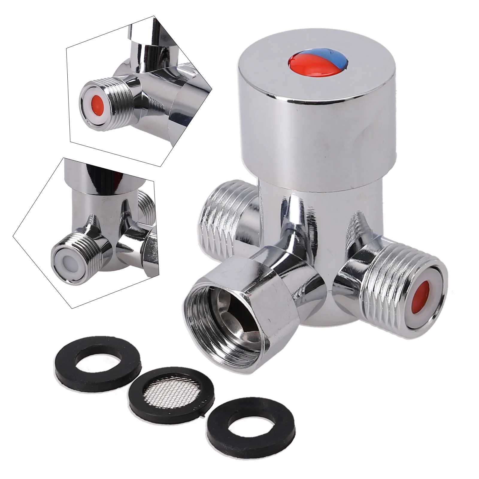 

Inlet Valve Mixing Valve Hot Cold Induction Tap Thermostatic Thickened Brass Wash Basin Water Valver 2 In 1 Adjustable