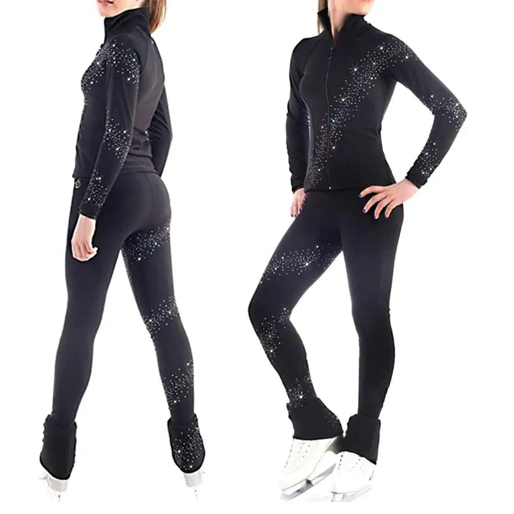 Ice Figure Skating Outfit Jacket Compression Elastic Pants Sportswear