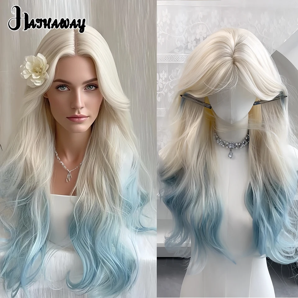 

Curly Hair Synthetic Wig Gradient Blue Curly Hair Cosplay Party Lolita Wig Natural Heat-Resistant Wig Suitable For Girls
