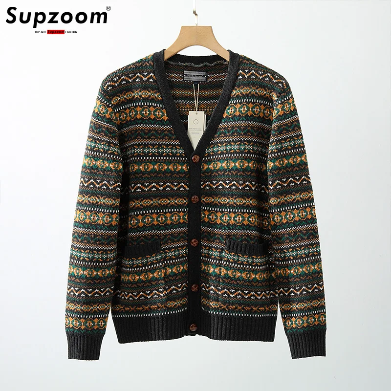 

Supzoom New Arrival Top Fashion Turn-down Collar Regular Cotton Cardigan Male Casual Single Breasted Button Sweater Men