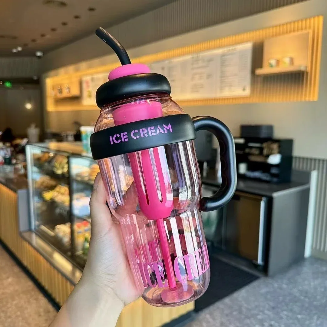 1300 ml Sportwasserflaschen mit großem Fassungsvermögen und Strohhalm, Kunststoff-Trinkbecher mit Deckel, Outdoor-Sport, Reisen, tragbare Getränkebecher