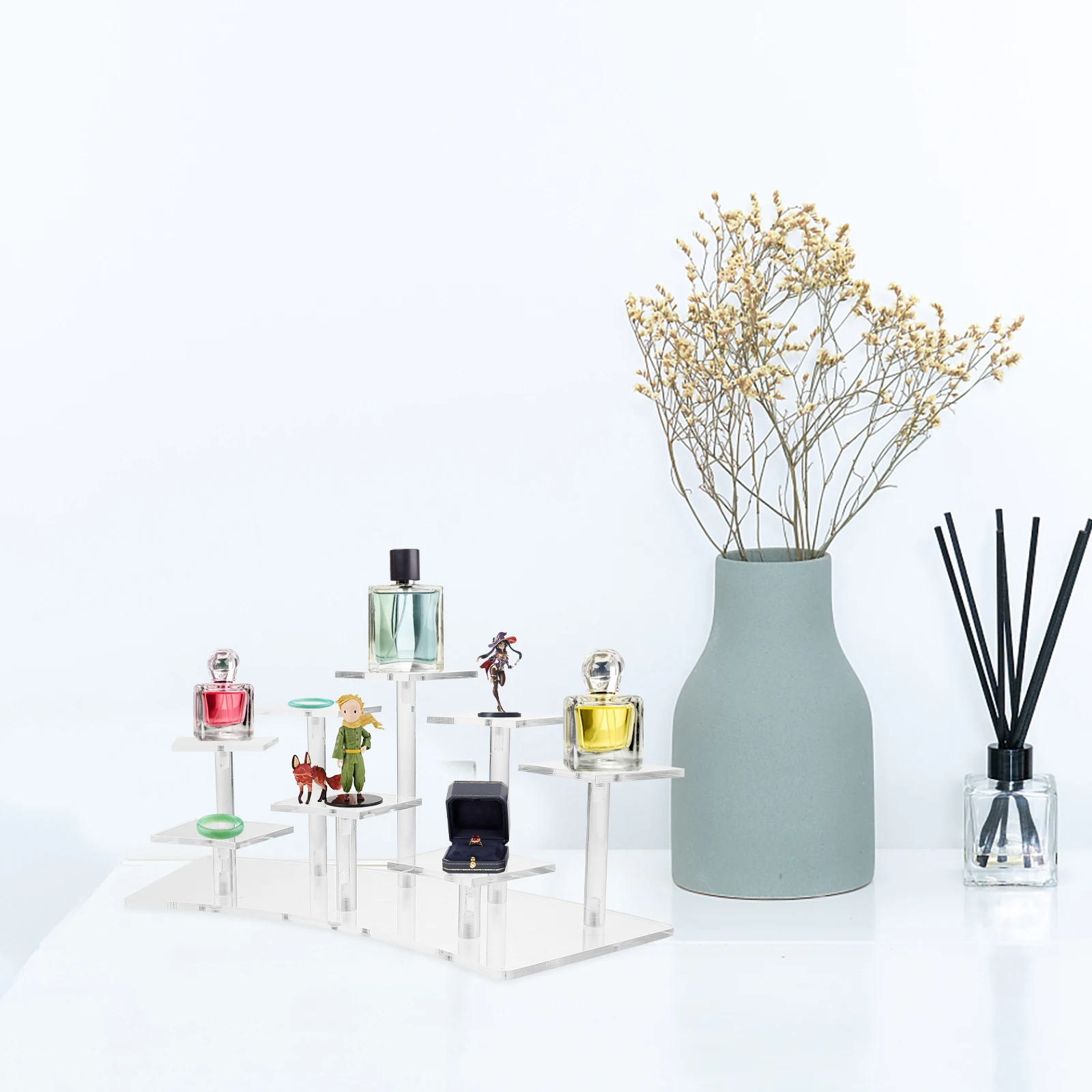 

Acrylic Storage Display Stand Jewelry Rack Ornament Holder Watch Mini Shelf Figurine Clear Riser Perfume