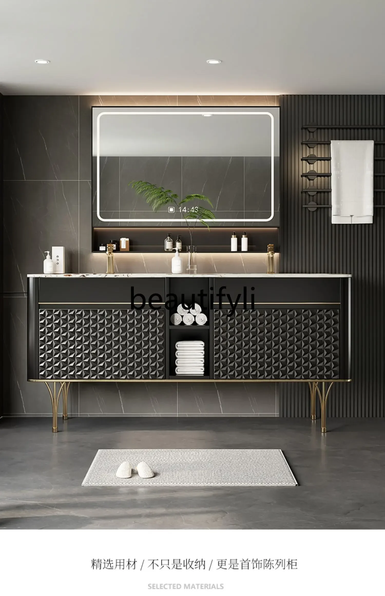 Light luxury bathroom cabinet Villa high-end bathroom Modern simple floor wash basin cabinet