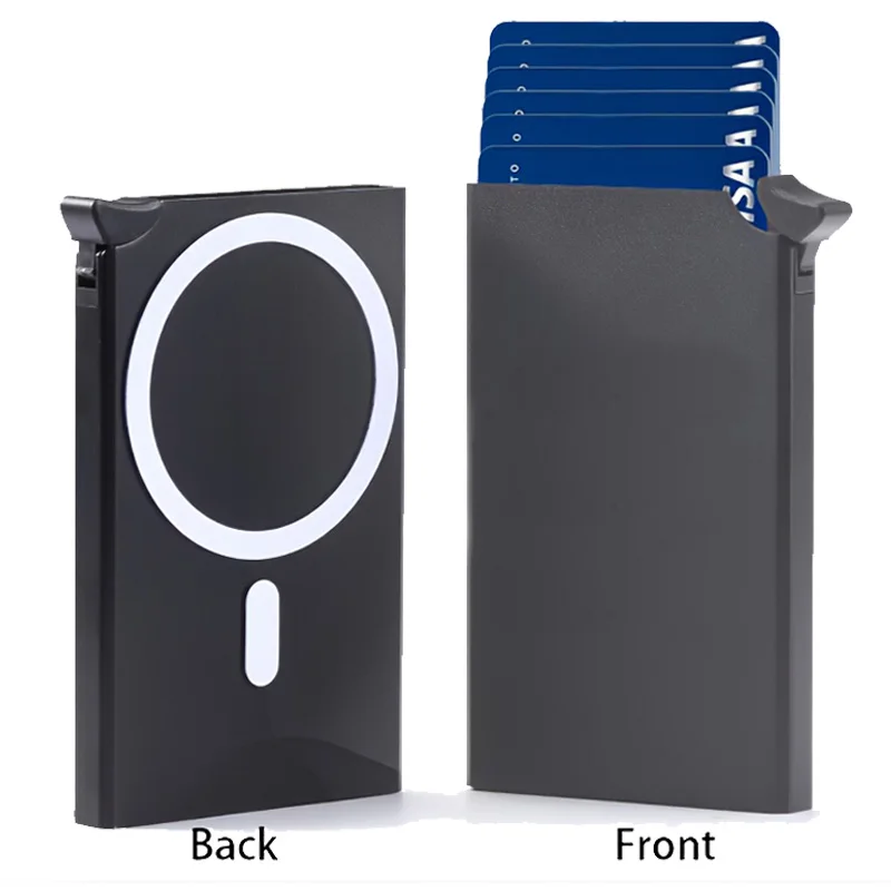 RFID-blockierender Kartenhalter mit Magnetverschluss, Pop-Up-Design, seitliche Kartenablage aus Legierung, Business-Geldbörse mit automatischer Kartenöffnung, große Kapazität, Metallbox – Detail 7