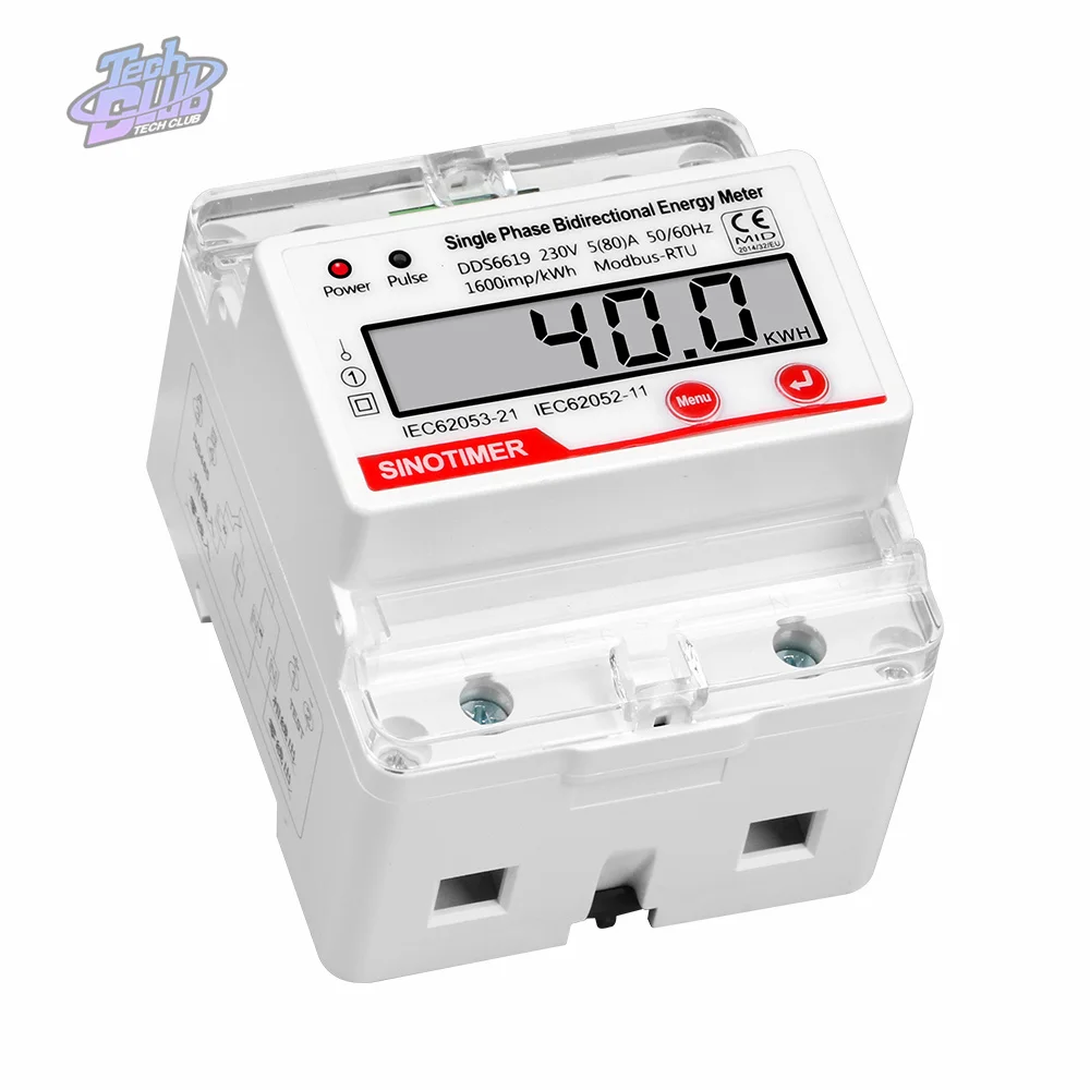 Single Phase AC 230V 60A Electricity Energy Meter KWH RS485 Modbus RTU Communication Pulse Output Power for Electrician Tool