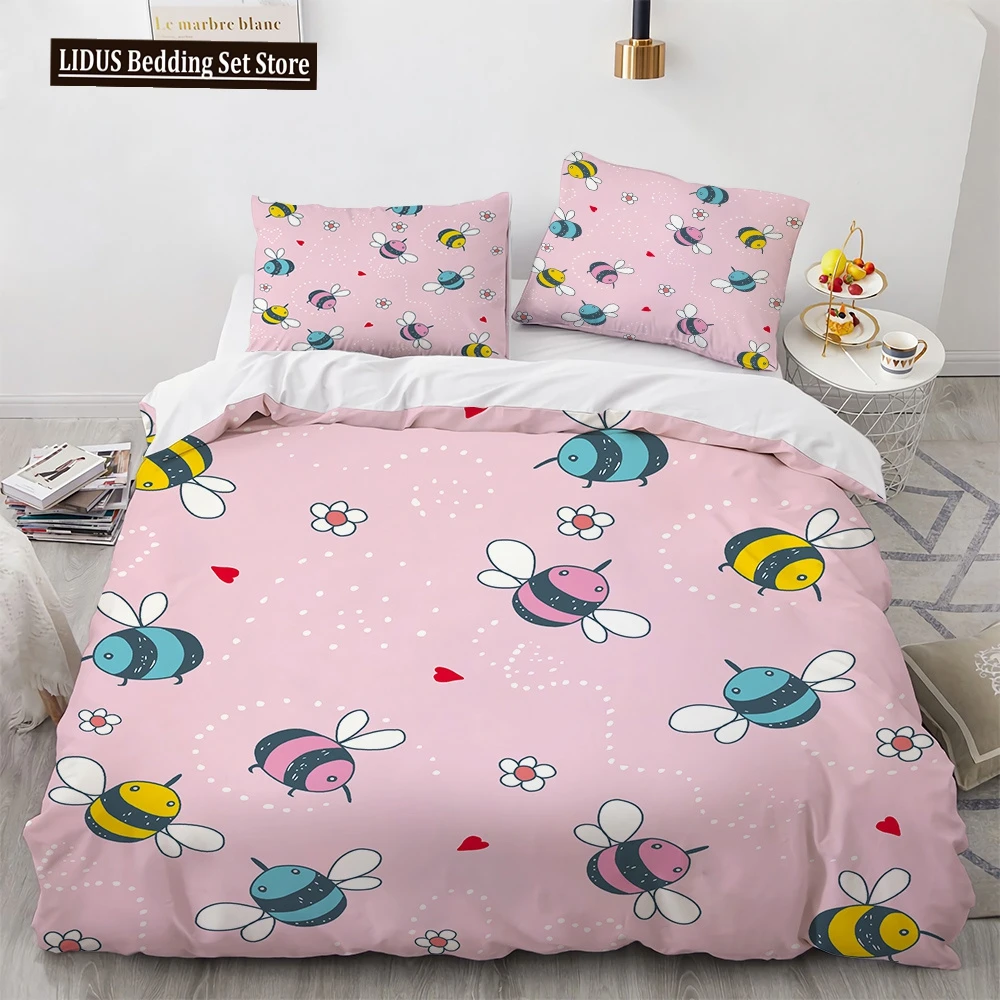 

Cartoon Animals Duvet Cover Set Bee Bears Rabbits Cute Pattern Comforter Cover With Pillowcase King Queen Full Size For Kid Girl