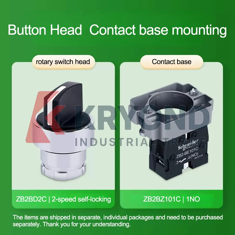Schneider ZB2BD2C Rotary Selector Switch Head 22mm Metal Bezel 2 Position Maintained for Industrial Control Automation Systems
