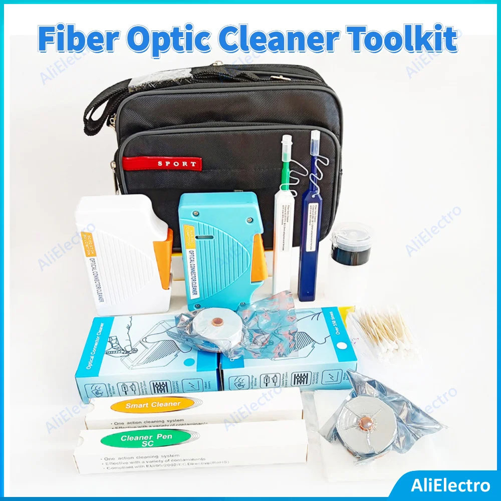 New Fiber Optic Cleaner Toolkit 800 Times Cleaning Pen SC LC FC 500times Cleaner Box Alcohol Bottle Cotton Swab free shipping