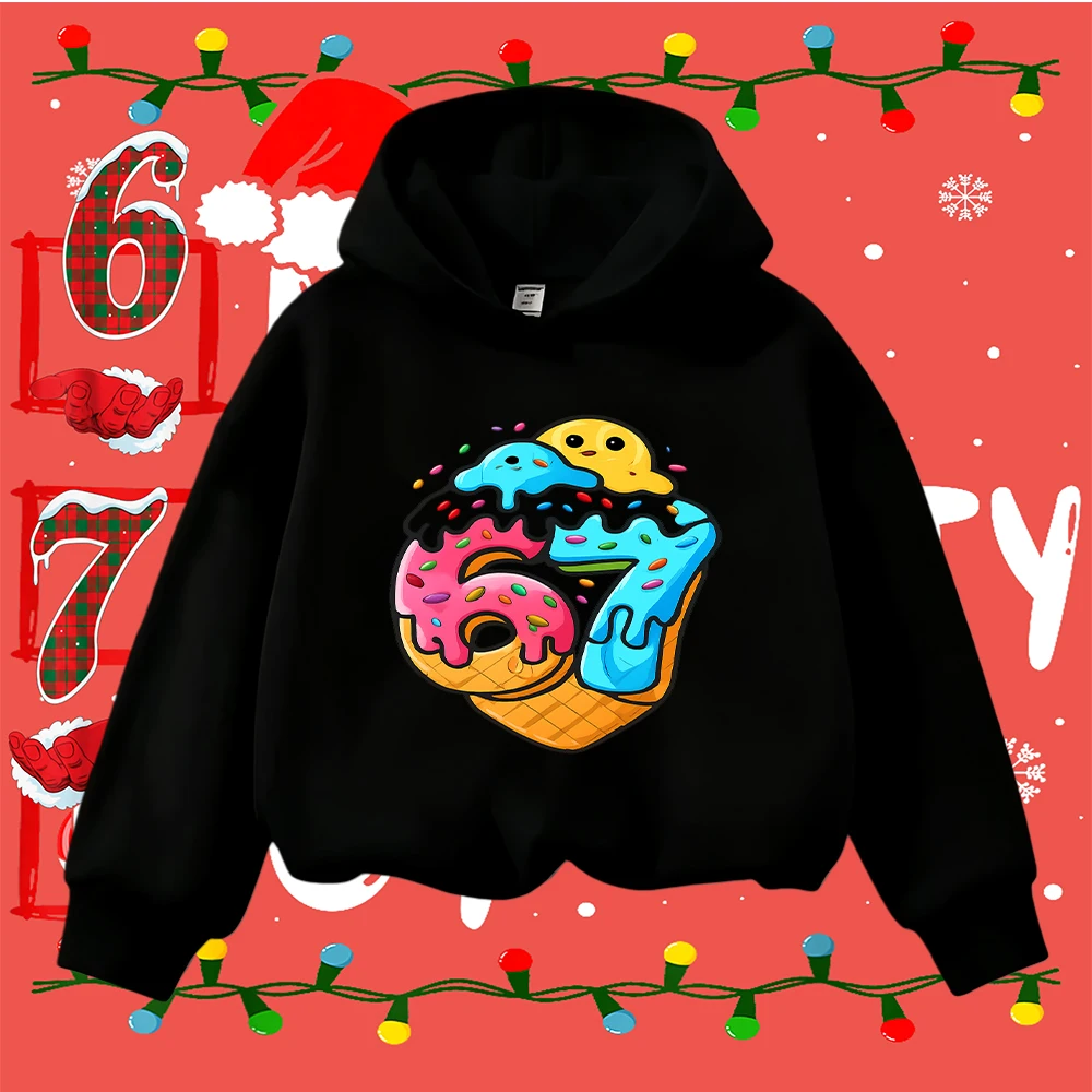 Sudadera navideña para niños con estampado de helado de 67 donuts, jersey informal festivo para niños y niñas