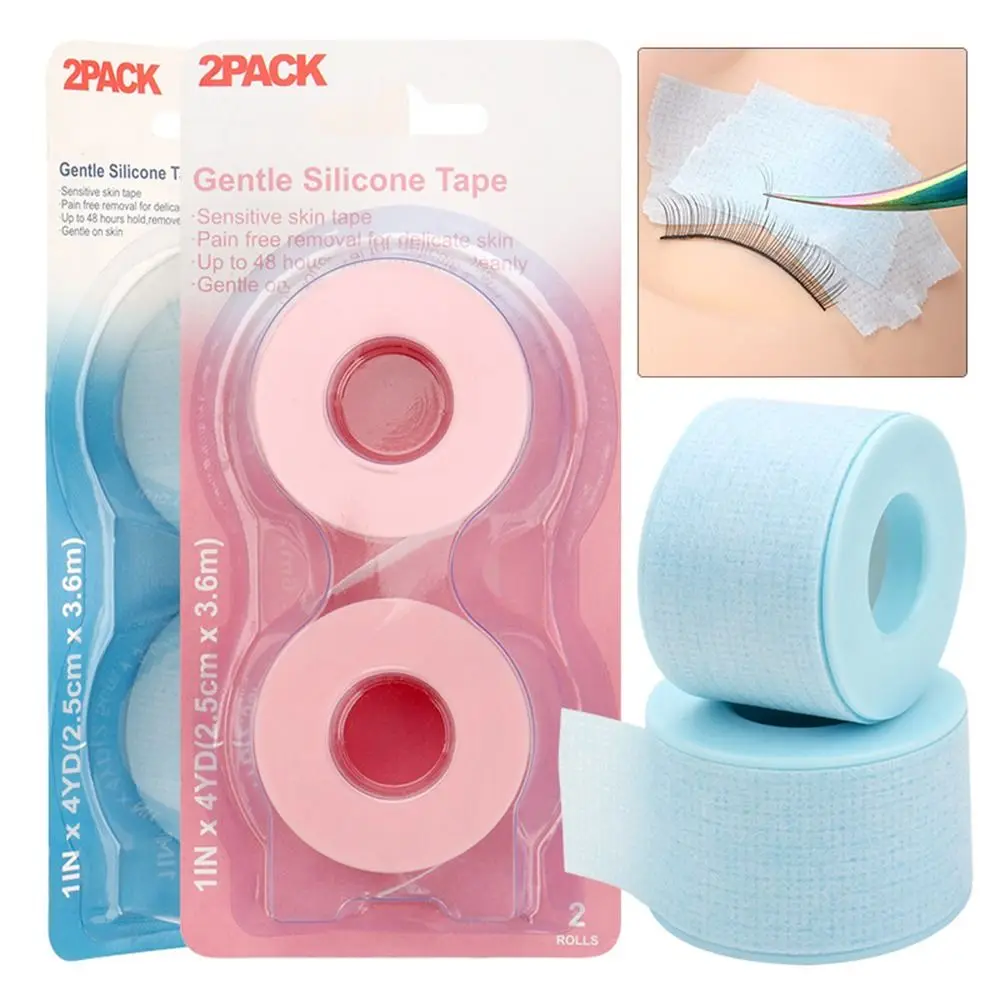 2 Rolls Eyelash Extension pink/blue Tape Non-woven gentle silicone gel Tape for Grafting False Eyelash Patch Under Eye Pads tool