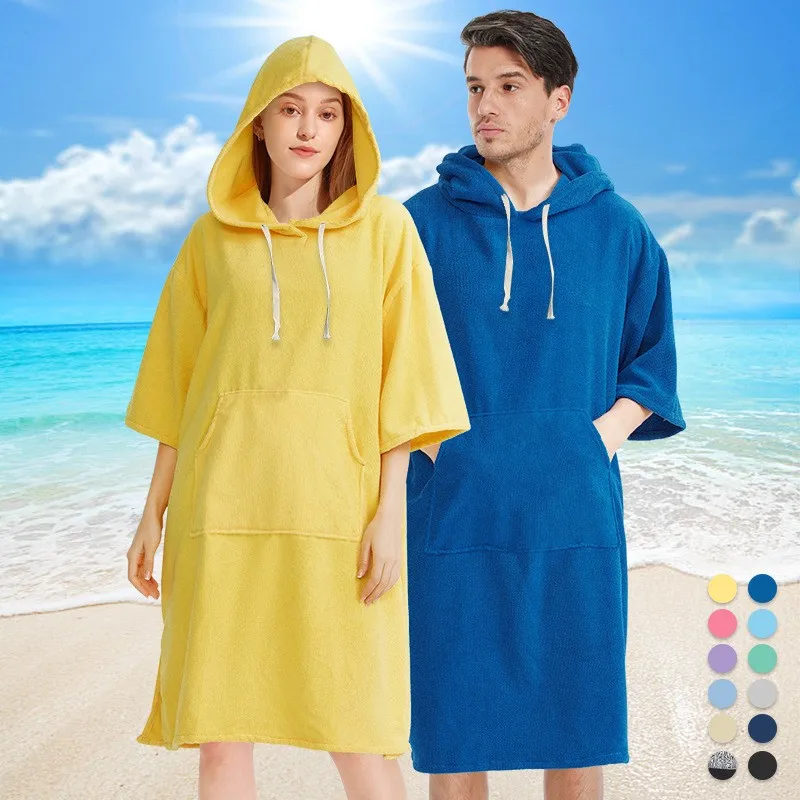 Quick dry Solid microfiber Changing Robe Surf Poncho Hooded Beach Towel Hooded Poncho Towel For Adults men and women