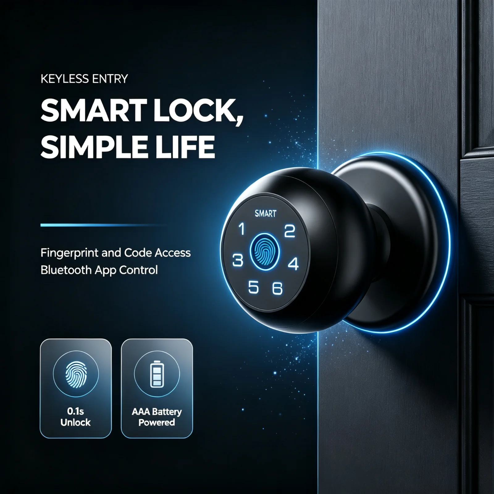 Smart Door Lock, Keyless Entry Interior Door Lock with Fingerprint, Keypad, APP Control, Electronic Deadbolt, Compatible with Tuya for Home Apartment