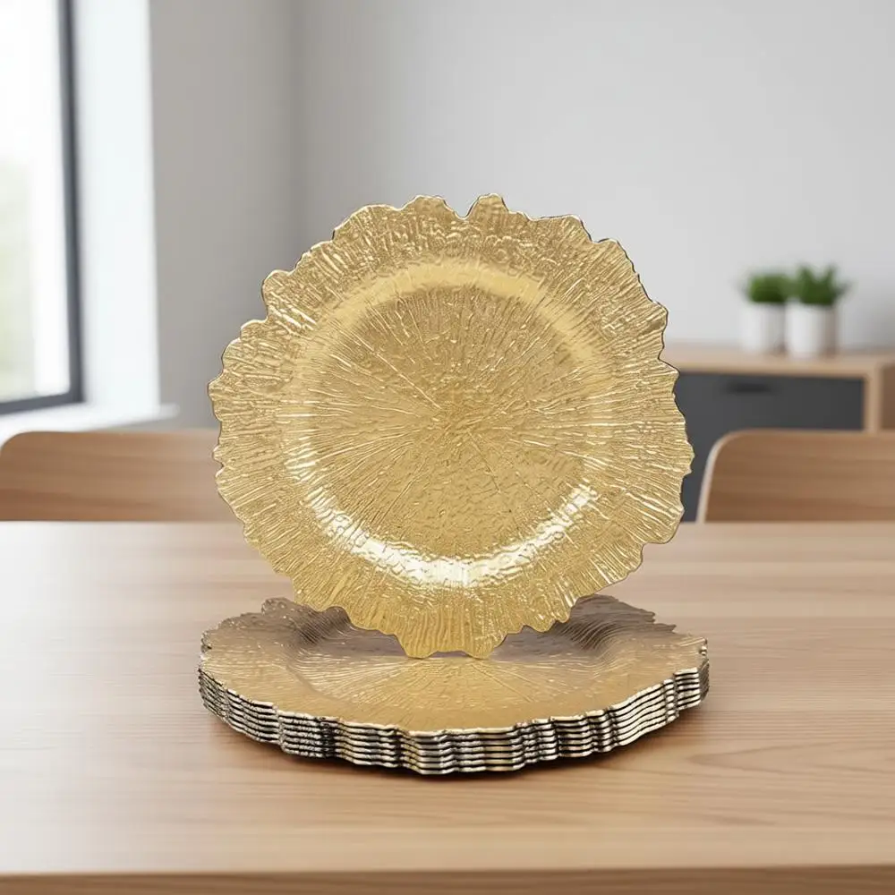 

13 Gold Plates Set of 8, Round Reusable Dinner Plates, Plastic Table Setting, Wedding Decor
