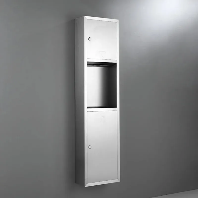 2-in-1 office, hotel restroom, metal stainless steel combination unit, garbage socket, tissue dispenser