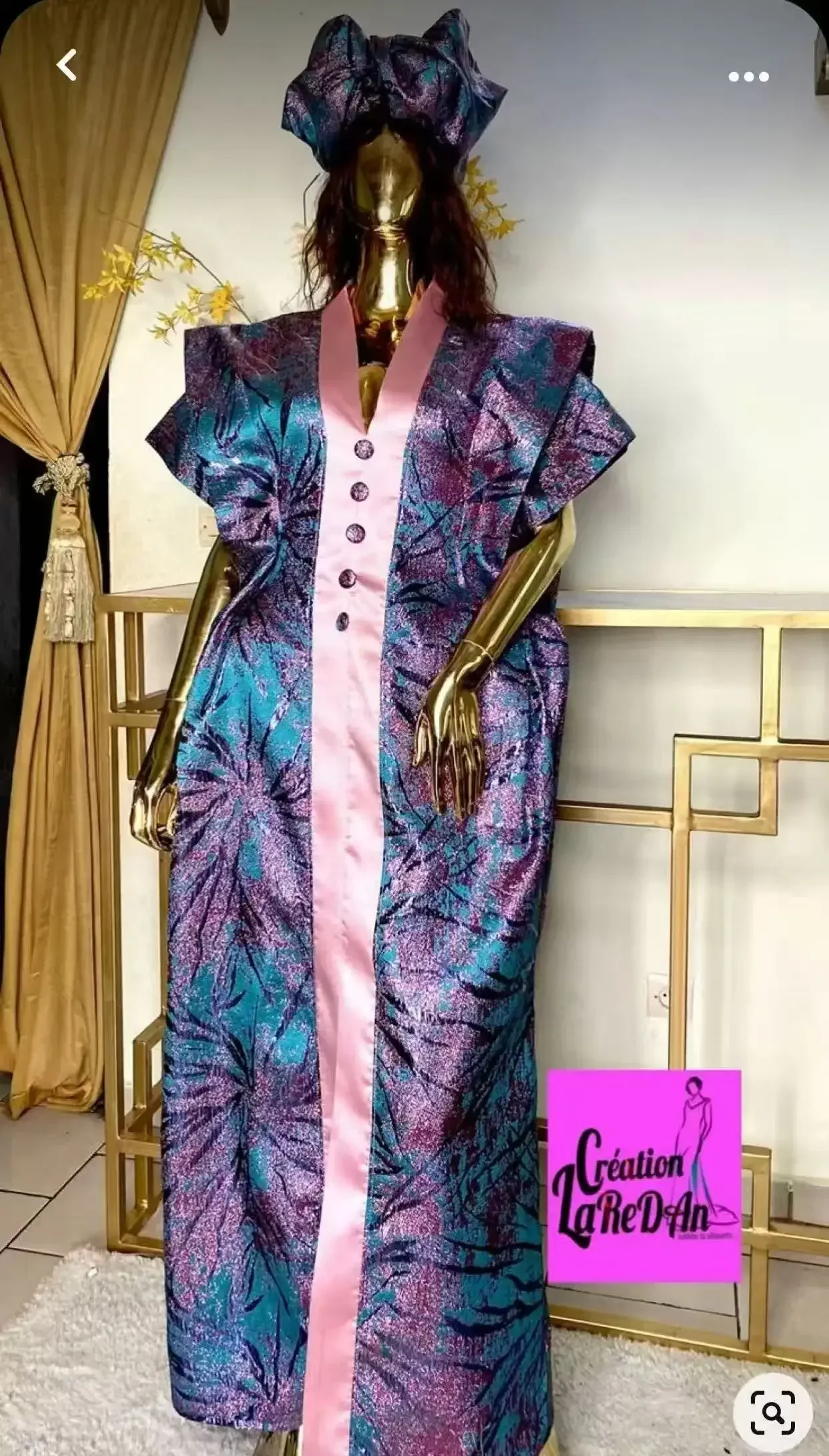 

Print V-Neck Kaftan Abaya Dress for Women - Modest Short Sleeve Split Hem Maxi Dress