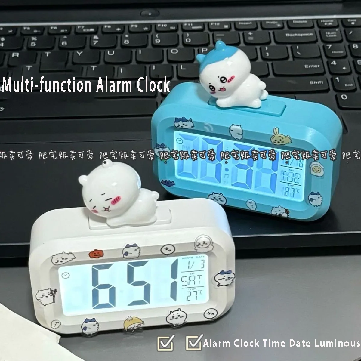 Chiikawa Hachiware Multi-functional Luminous Alarm Clock Bedside Ornaments Cute Students Portable Desktop Clocks Dolls New