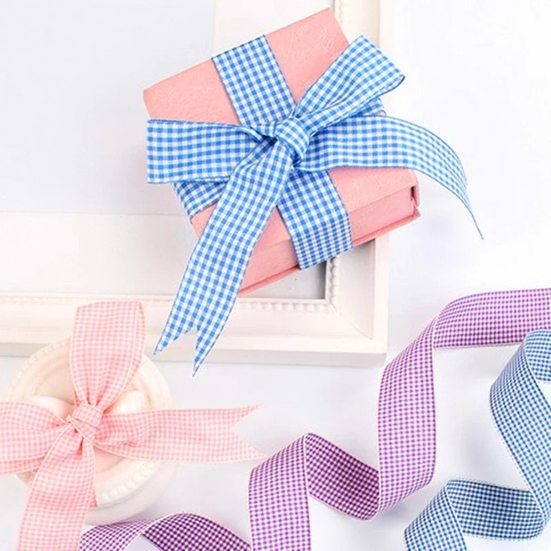 5 Yards 10mm 25mm Lattice Plaid Ribbons Bow Ribbon Gift Wrapping Polyester Ribbon Handmade DIY Decorative Ribbons for Sewing