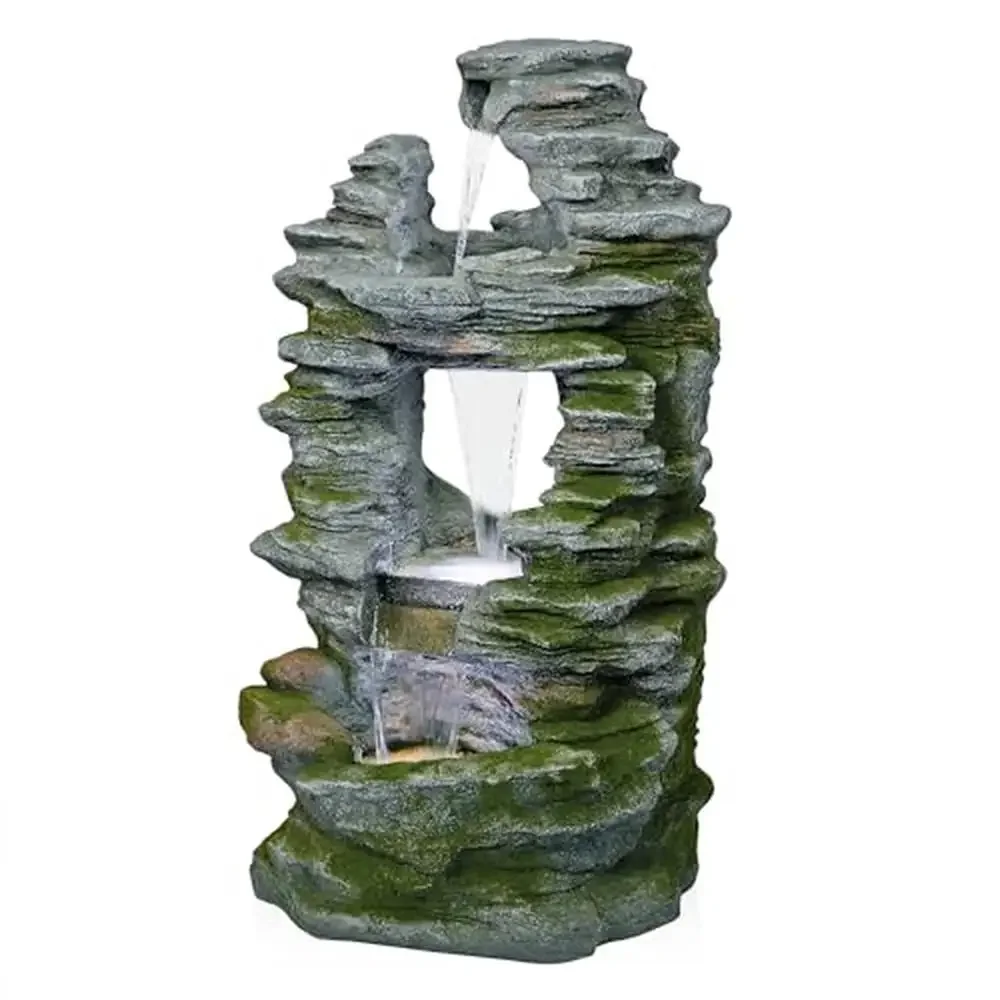 Outdoor Rainforest Fountain Serene Water Feature with LED Lights 22x16x39