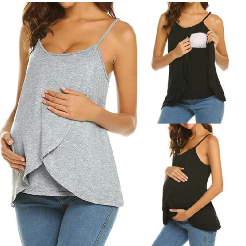 

Women Pregnant Strappy Vest Nursing Tops Maternity Breastfeeding T-Shirt Summer Fashion Pregnancy Wear