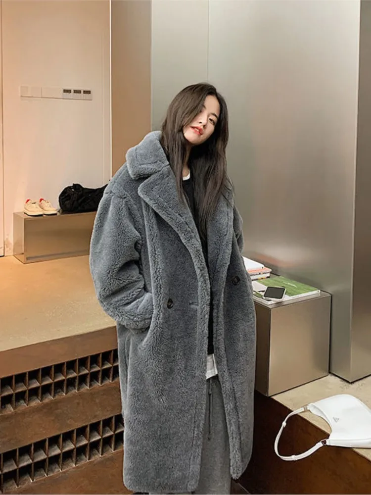 Women Winter Faux Fur Warm Long Coat Long Sleeve Female Thick Teddy Bear Coat Casual Loose Oversize Outwears