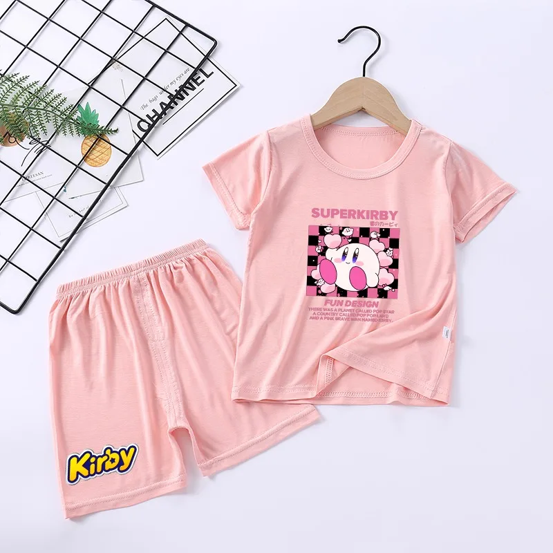 Kirbys Summer Pajamas Cool Comfortable Unisex Short Sleeves and Shorts Set Cartoon Anime Graphic Print Home T-shirt Party Gift
