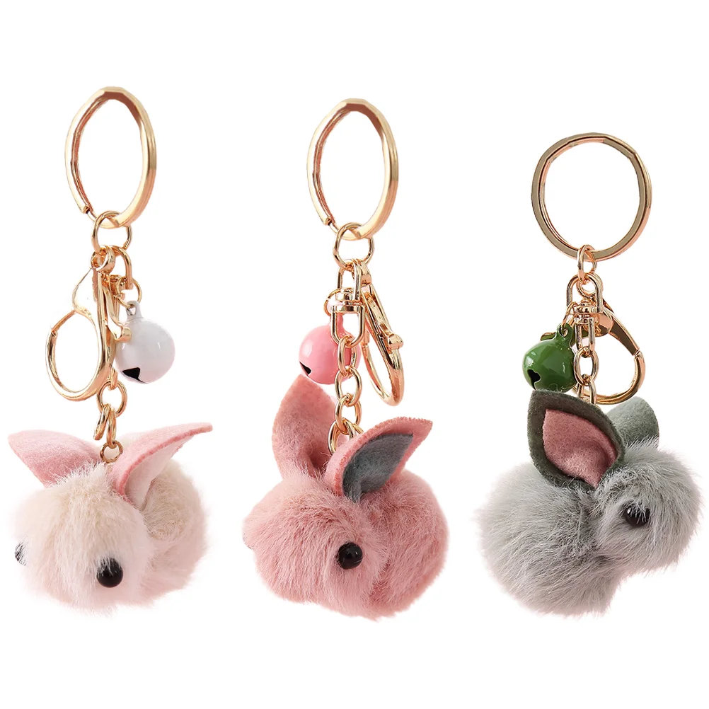 3 Pcs Key Chain Wool Felt Keychain Travel Stuffed Animal Animals Alloy Rabbit Ring