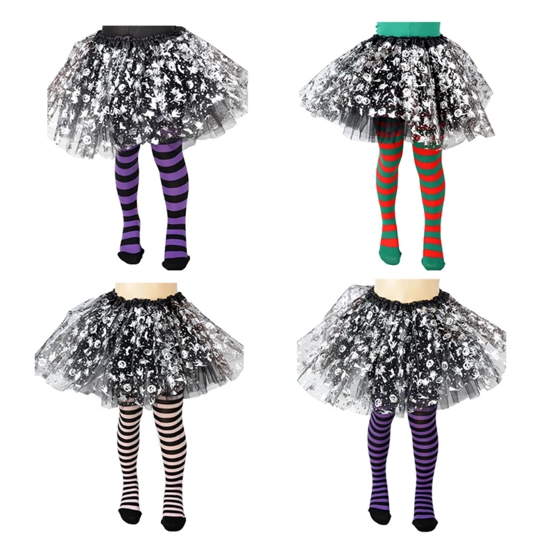 Striped Tights for Children 5-10Y Girls Pantyhose Halloween Cosplay Costume