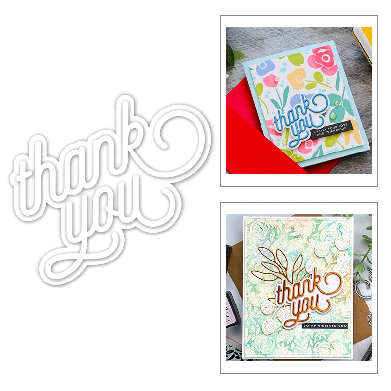 Nuevos troqueles metálicos con la palabra 'Thank You' en inglés y efecto de sombra para hacer tarjetas de felicitación, manualidades DIY, álbumes de recortes y álbumes de fotos.