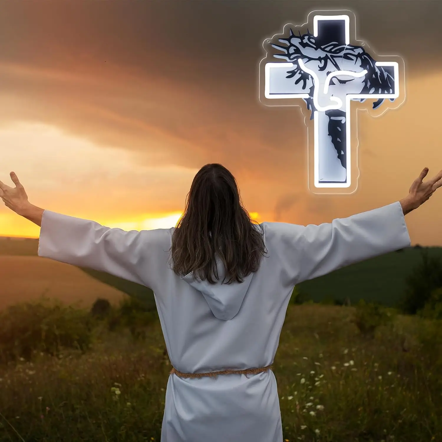 Jesus Cross Neon Sign LED USB Powered Neon Light Wall Lamp For Christian Bedroom Church Prayer Room Religious Wall Decor Gift