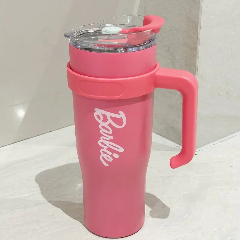 Kawaii MINISO Barbie Bottle Capsule Series Jumbo Steel Cup 1600mL Large Capacity Household Coffee Straw Cup Steel Drink Cup Gift