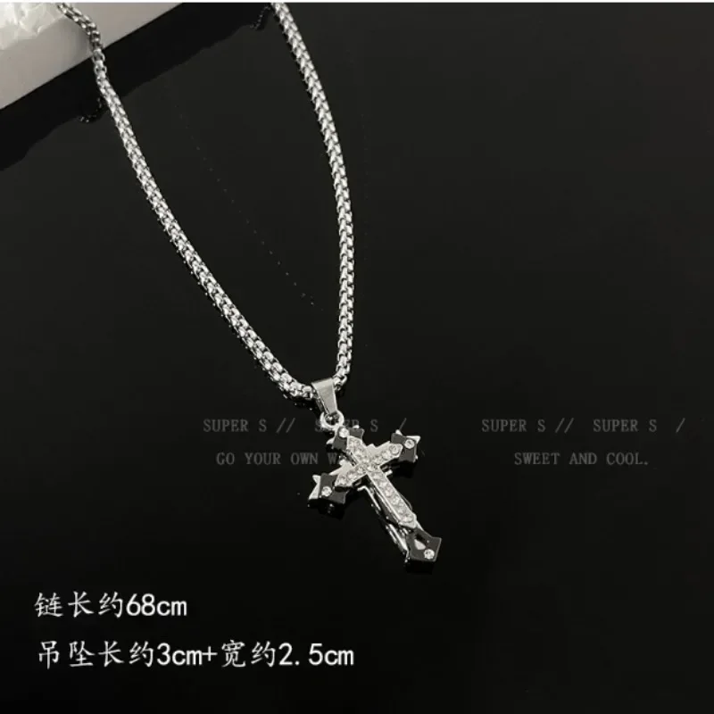 1 Piece of Long Titanium Steel Non Fading Cross Necklace, Hip-hop Men's Trendy Sweater Chain, Hoodie Chain, Women's Jewelry Gift