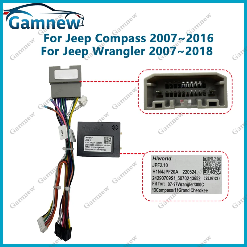 Car Radio Wiring Harness Connector Socket Power Cable with CANBus Decoder for Jeep Compass Grand Cherokee Patriot Wrangler