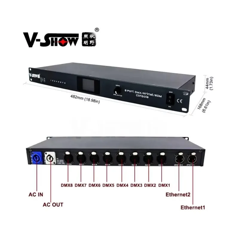 

VSHOW ARDS08 Upgraded 8 Ports DMX ARTNET RDM SACVN Console 4096 CHs LED Indicator Controller for Stage