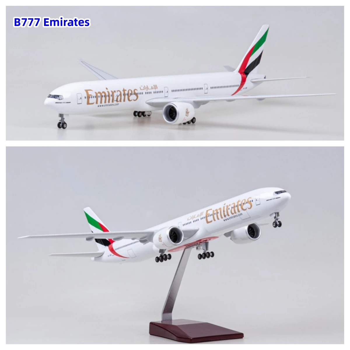 

1/160 Scale B777 Emirates Airways Resin Airplane Toy Planes With Light And Wheels Toy Airline Collection Fans Gifts