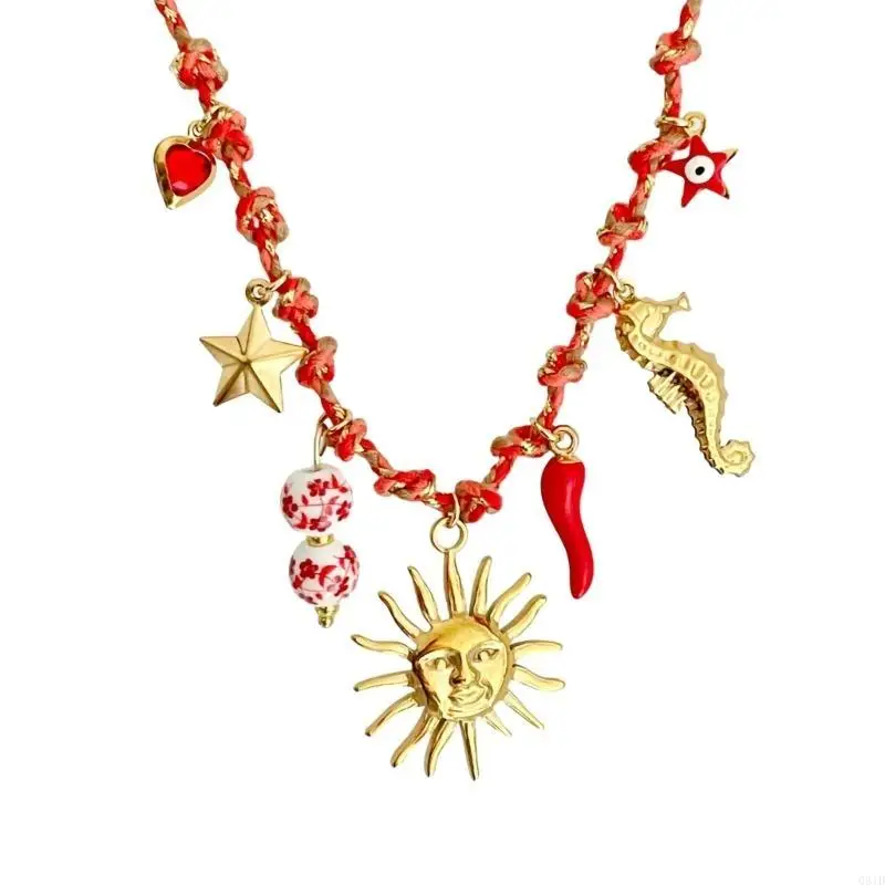 Adjustable Copper Chain Necklace With Marine Life Charm Including Seashells and Pearls Accent for Casual Wear