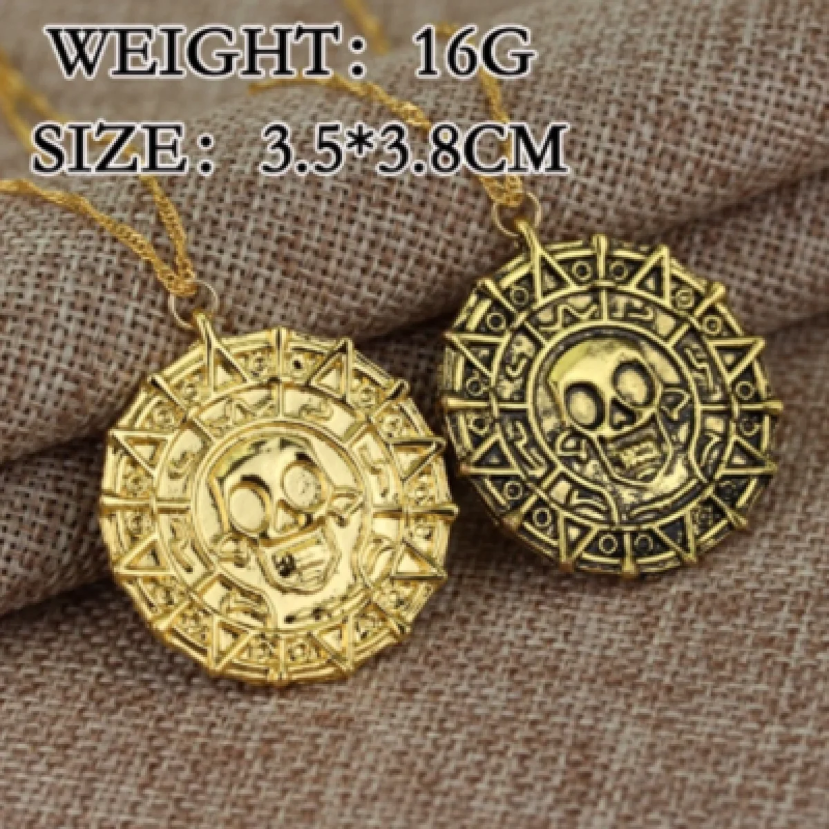 Pirates of The Caribbean Necklace Jack Sparrow Aztec Skeleton Skull Heads Pendant Coin Medallion Vintage Jewelry Wholesale