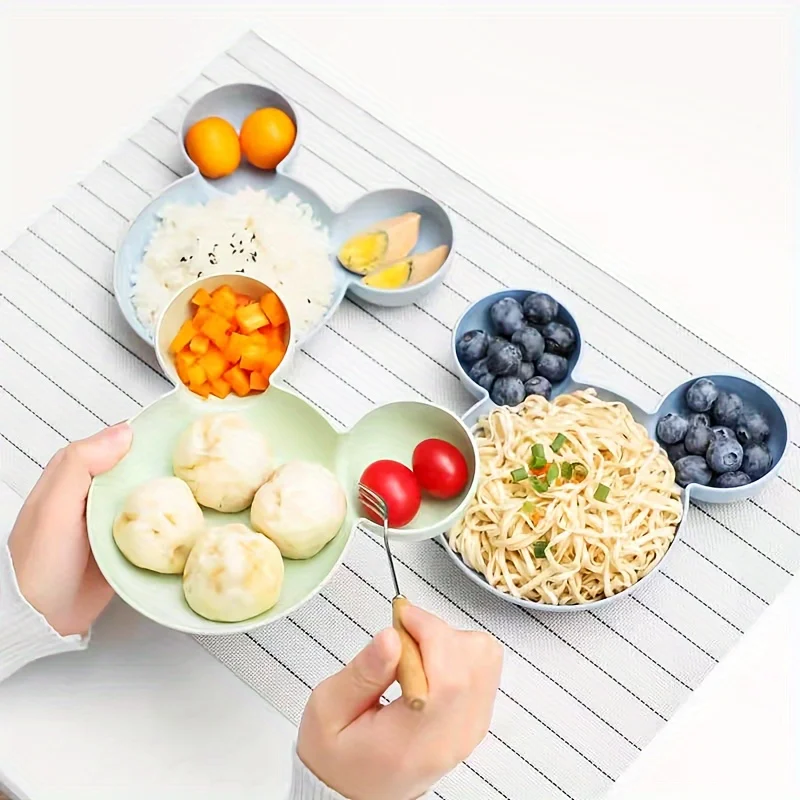 1PCS/4PCS Of Wheat Baby Cartoon Cute Cutlery Children's Dining Plate Baby Durable Feeding Plate Training Bowl