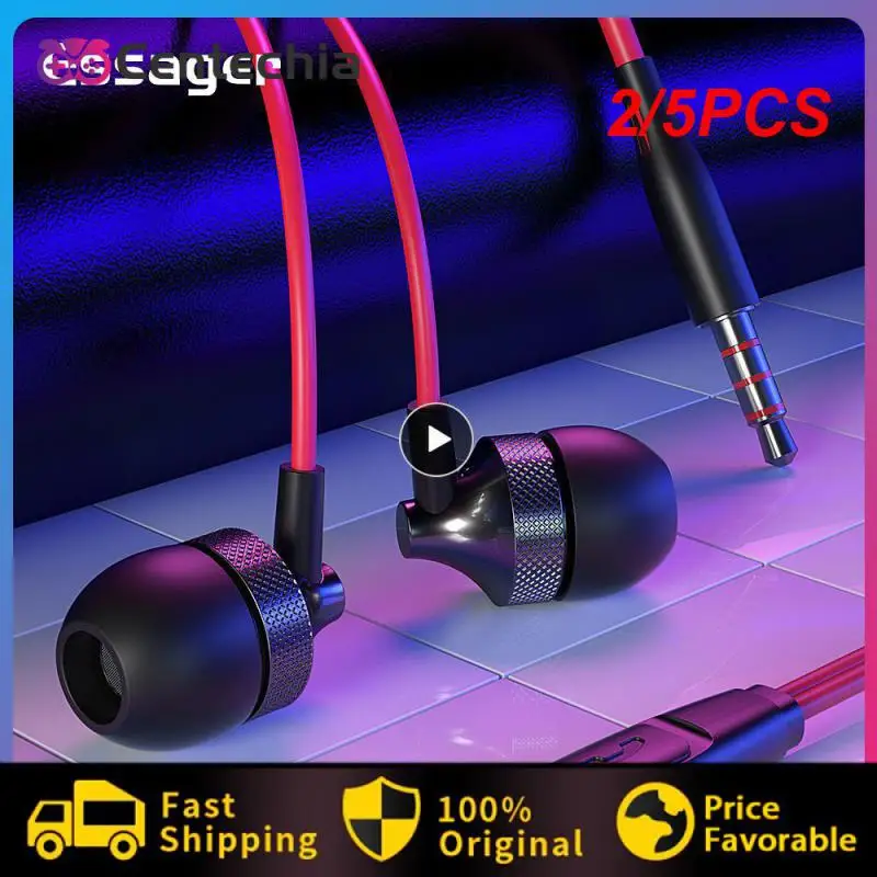 2/5PCS Earphones With Microphone 3.5mm Clear Sound Quality Solid And Undistorted Bass Noise Reducing Earphones Stereophone