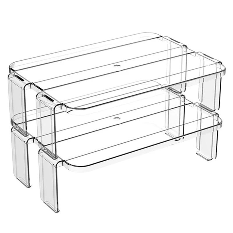 

2pcs Refrigerator Stackable Fridge Rack Clear Plastic Kitchen Cabinet Shelf Pantry Storage Tray Drop shipping